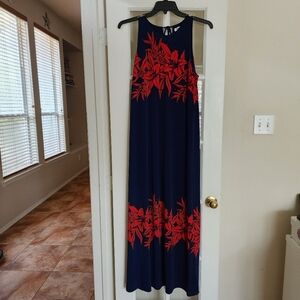 Tommy Bahama Large Navy Red Floral Maxi Dress Sleeveless High Neck Resort Wear